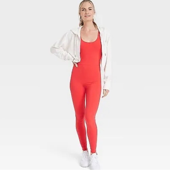 NWT All In Motion Red Bodysuit Yoga Gym Workout Leotard Small ADORABLE - Picture 2 of 4